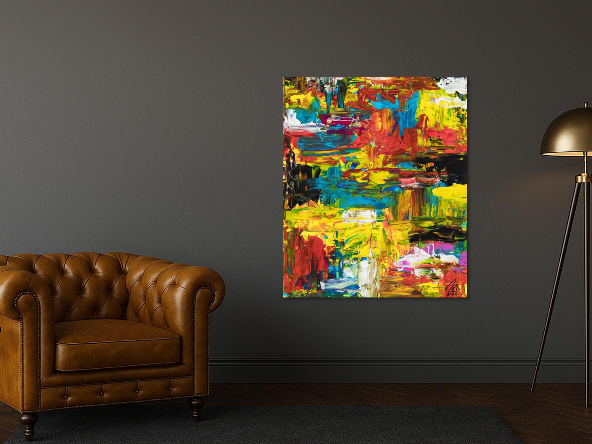 Gemälde Original abstrakt 120x100cm Spachteltechnik Modern Art handgefertigt  schwarz gelb rot hochwertig