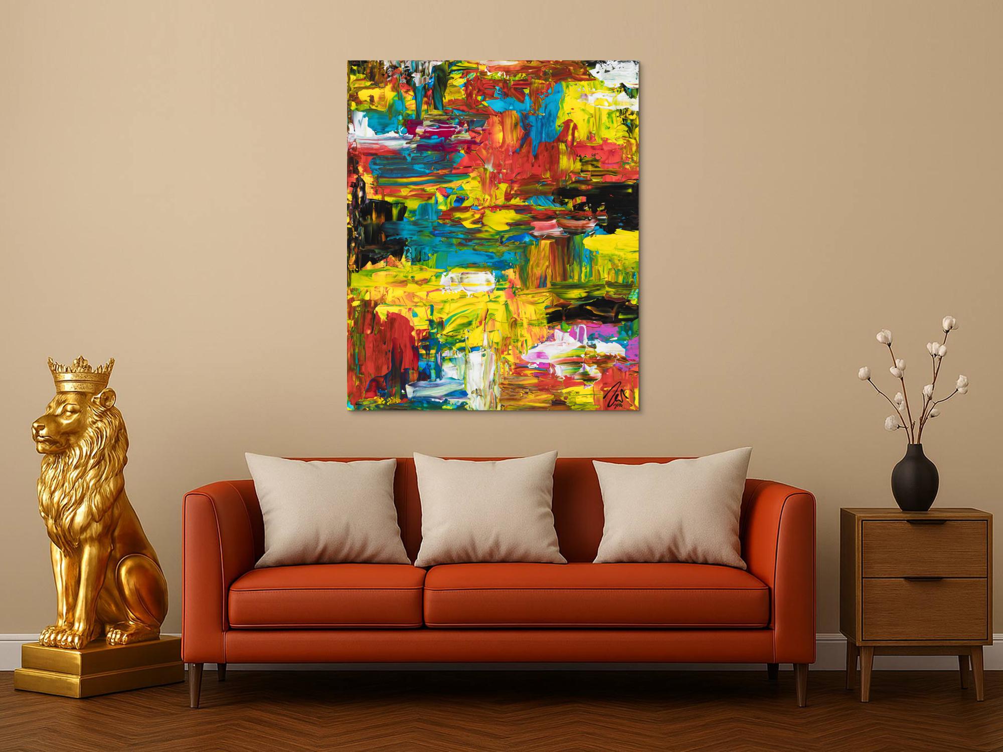 Gemälde Original abstrakt 120x100cm Spachteltechnik Modern Art handgefertigt  schwarz gelb rot hochwertig