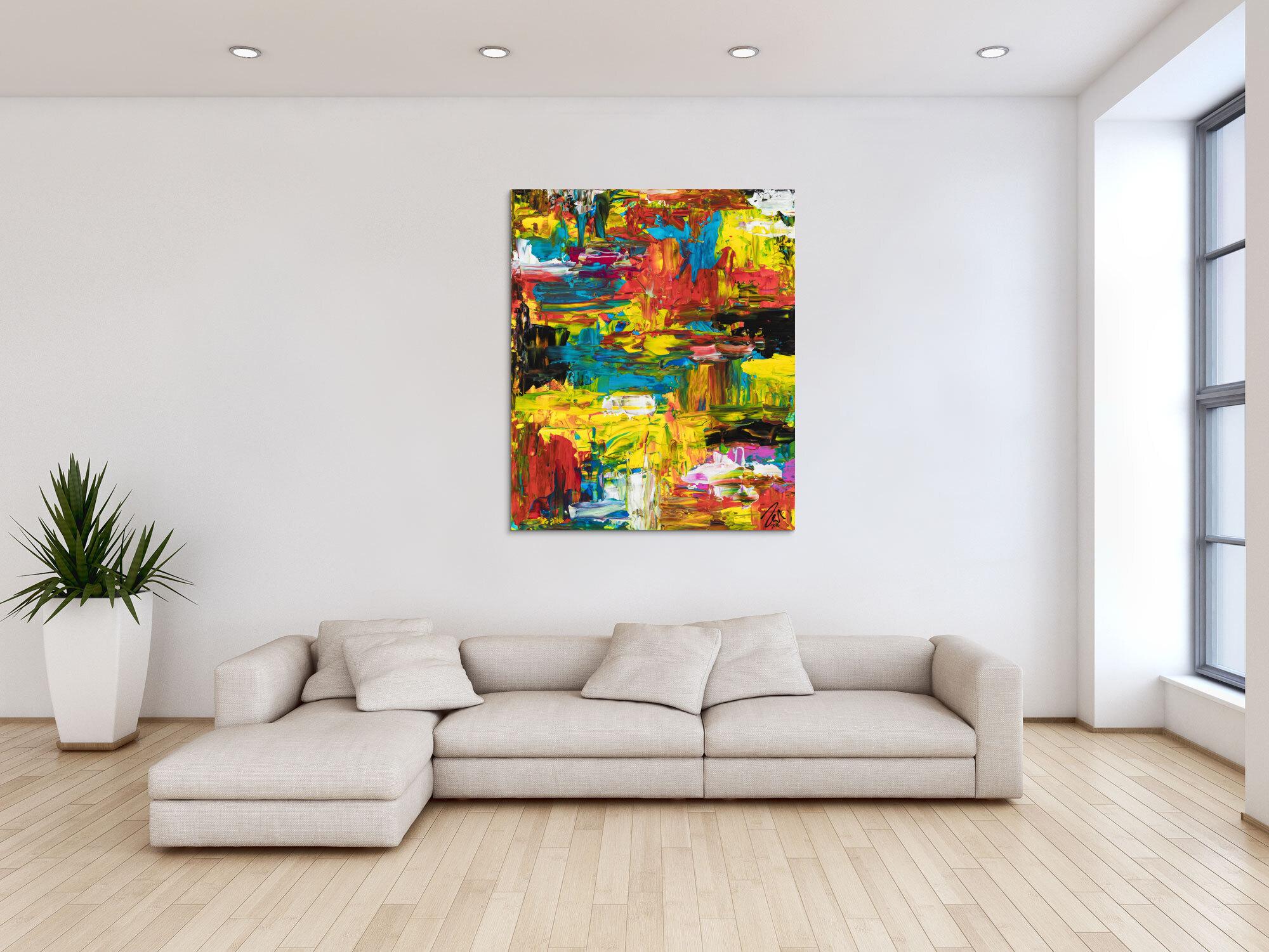 Gemälde Original abstrakt 120x100cm Spachteltechnik Modern Art handgefertigt  schwarz gelb rot hochwertig
