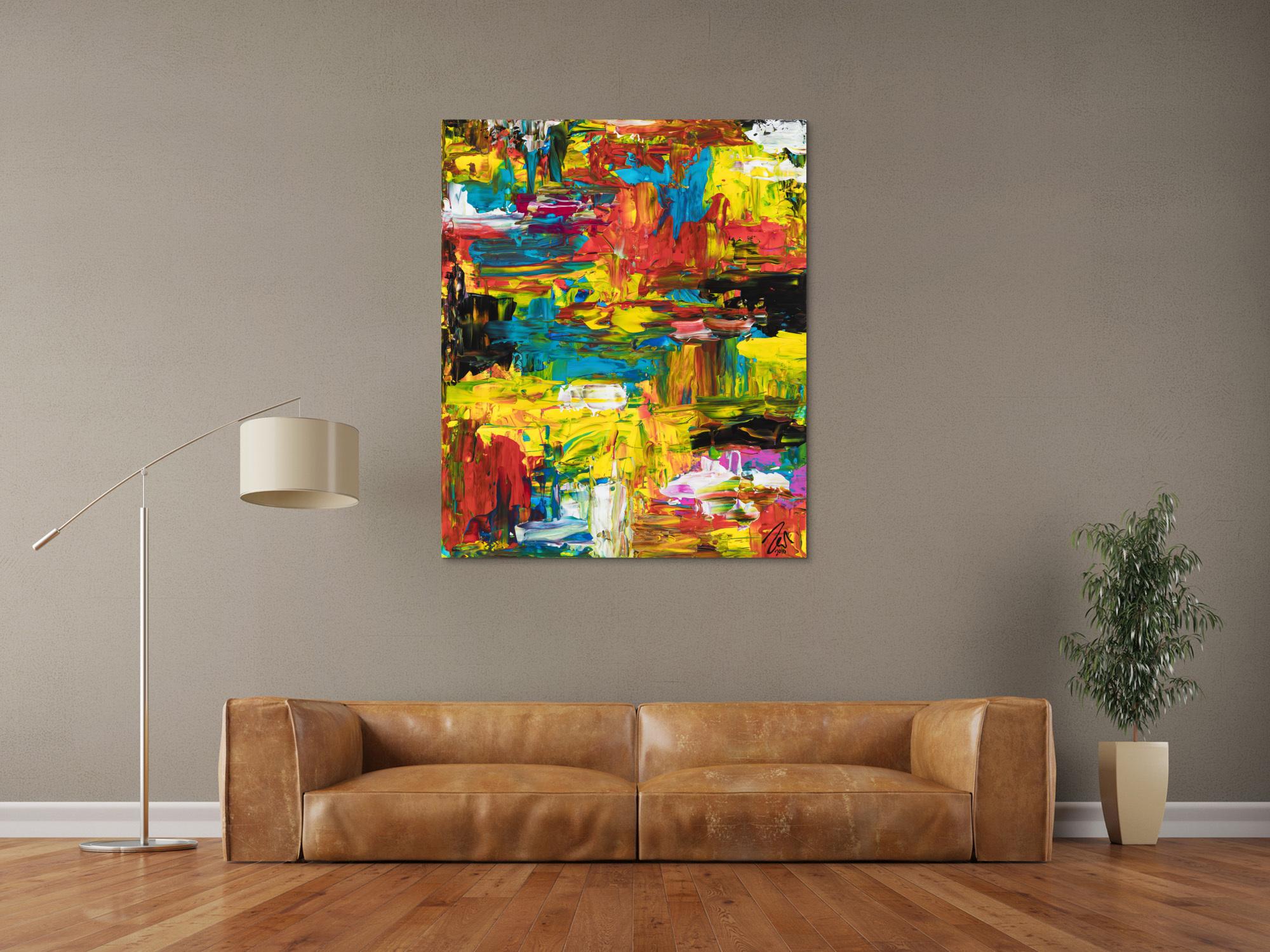 Gemälde Original abstrakt 120x100cm Spachteltechnik Modern Art handgefertigt  schwarz gelb rot hochwertig