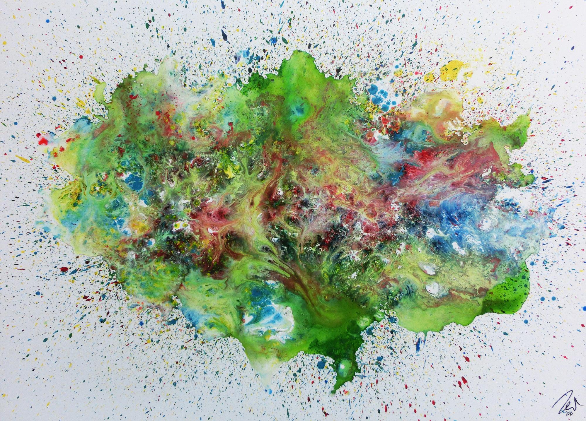 Sehr buntes abstraktes Gemälde modernes Acrylbild explosion der Farben 