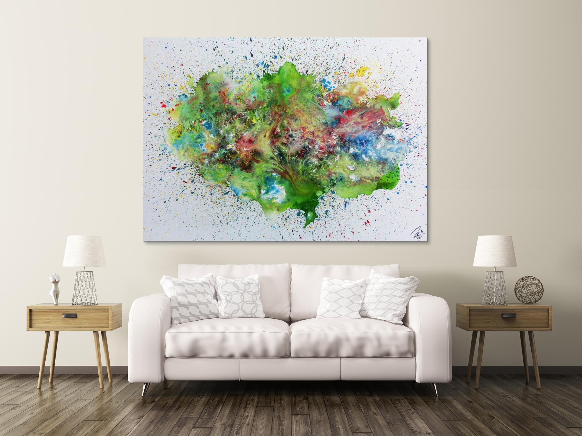 Sehr buntes abstraktes Gemälde modernes Acrylbild explosion der Farben 