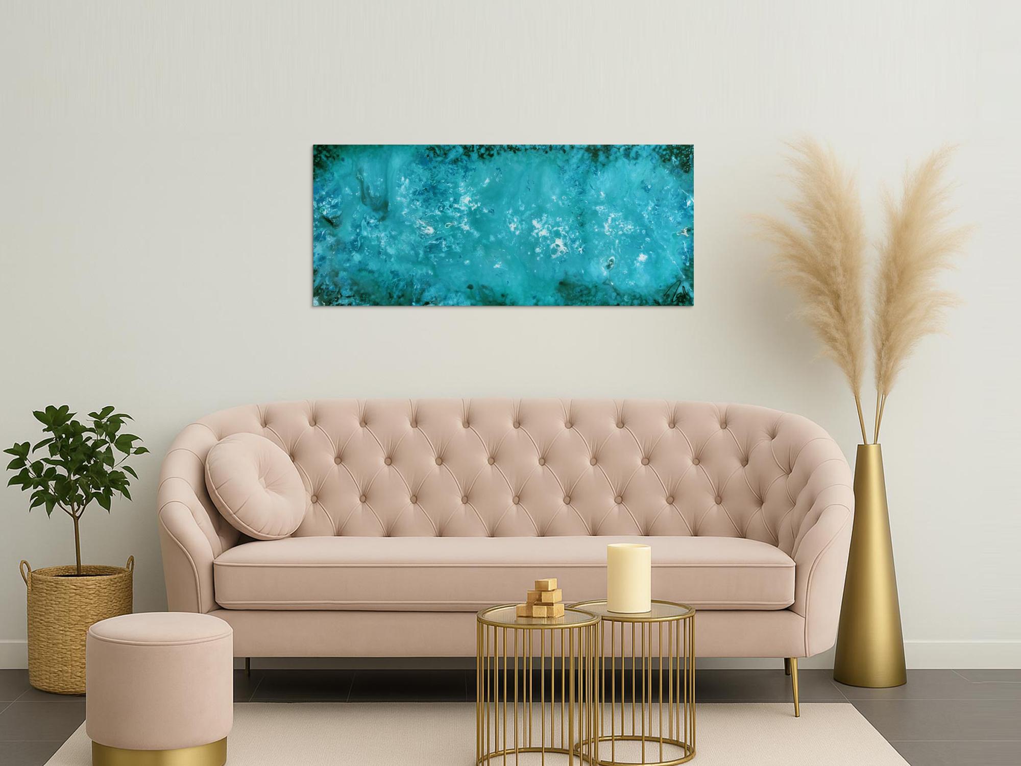 Abstraktes Gemälde in türkis modernes Acrylbild schlicht