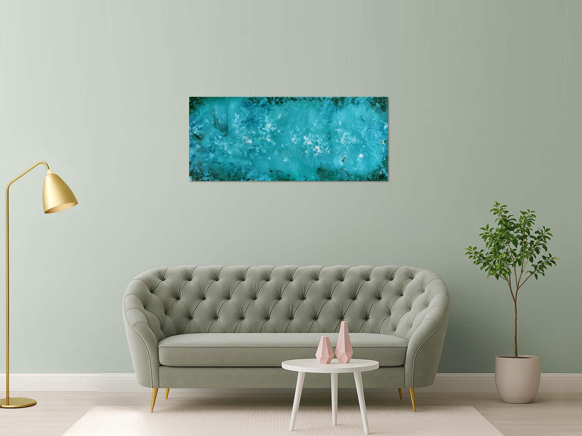 Abstraktes Gemälde in türkis modernes Acrylbild schlicht