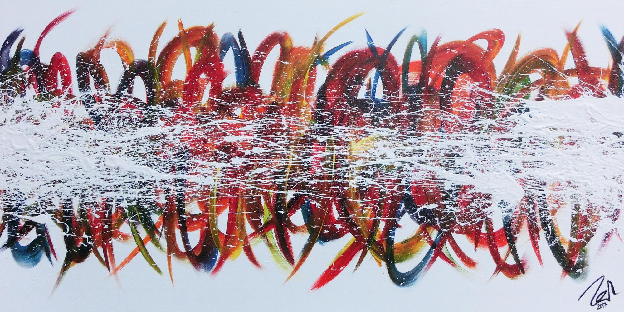 Modernes Gemälde abstrakt bunte Streifen auf weißem Hintergrund