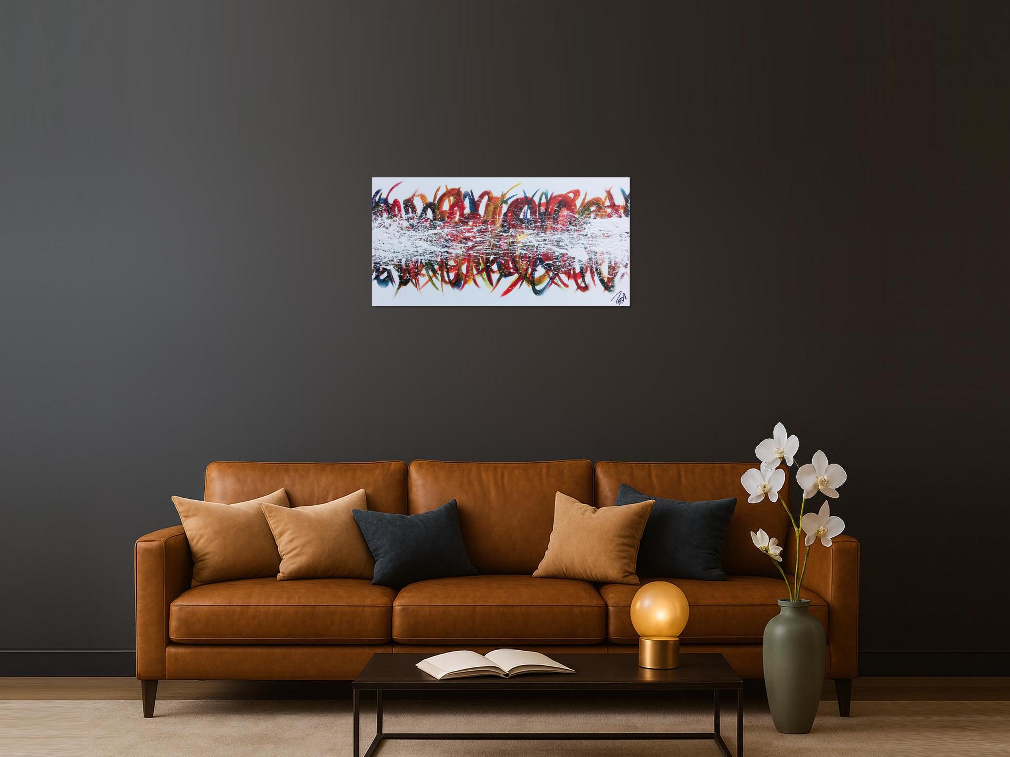 Modernes Gemälde abstrakt bunte Streifen auf weißem Hintergrund