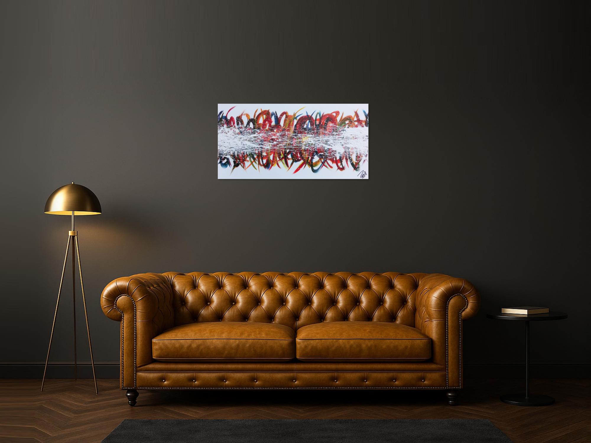 Modernes Gemälde abstrakt bunte Streifen auf weißem Hintergrund