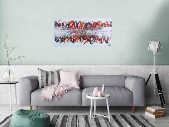 Modernes Gemälde abstrakt bunte Streifen auf weißem Hintergrund