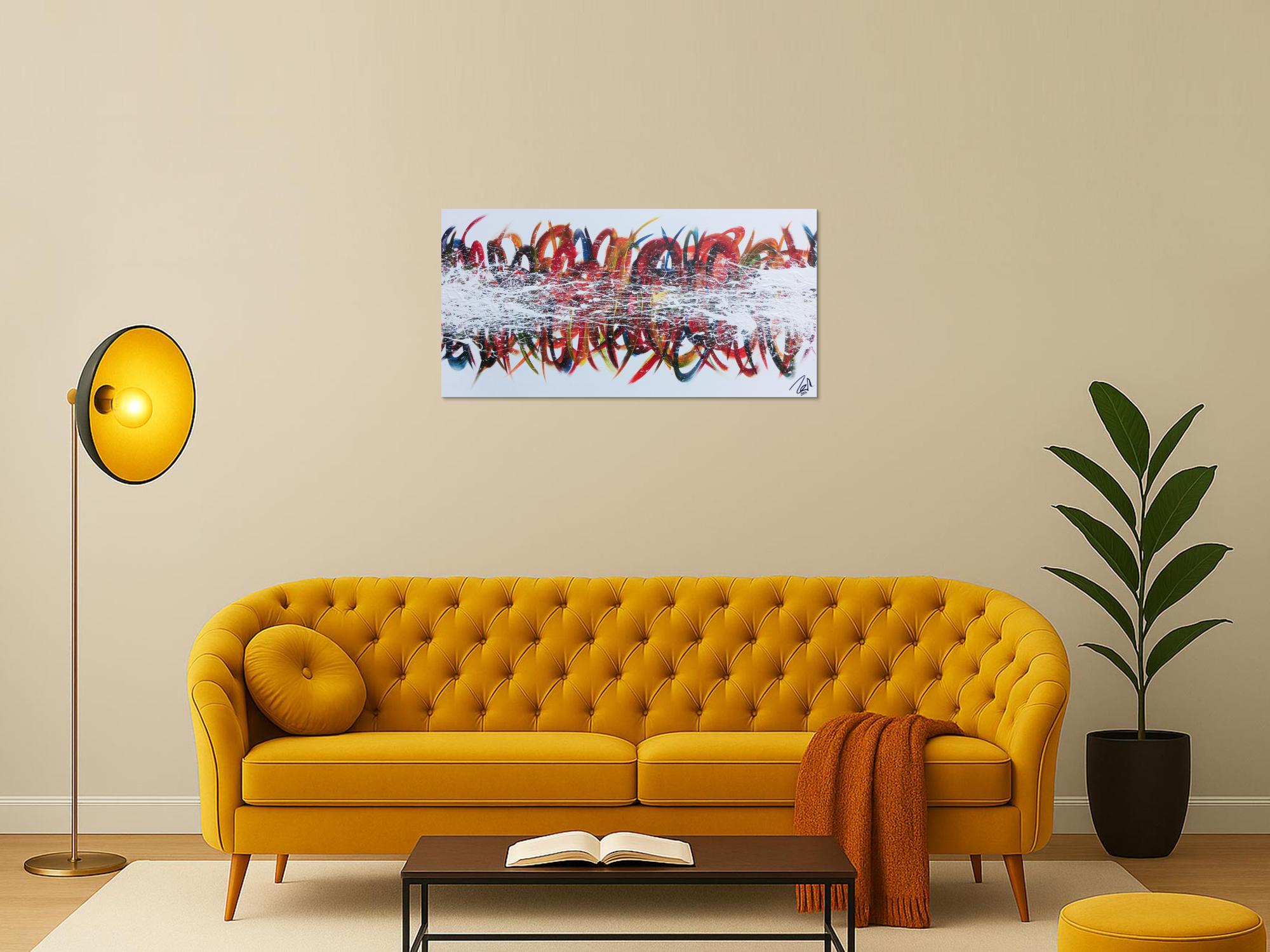 Modernes Gemälde abstrakt bunte Streifen auf weißem Hintergrund