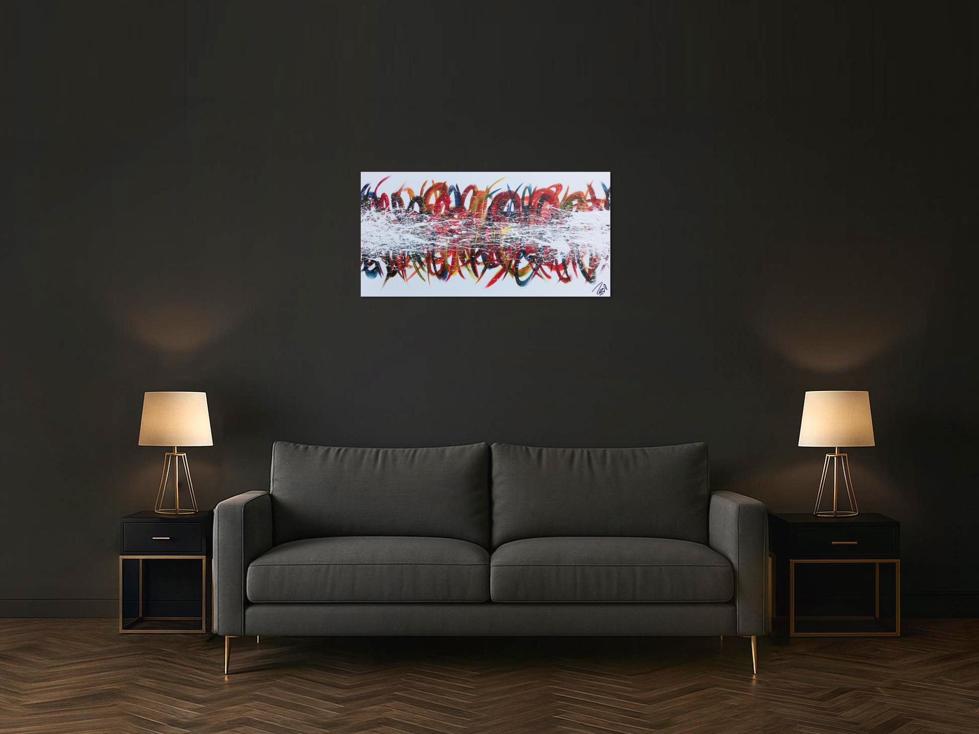 Modernes Gemälde abstrakt bunte Streifen auf weißem Hintergrund