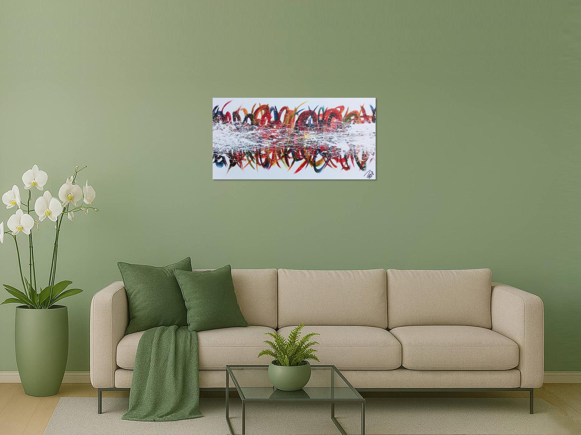 Modernes Gemälde abstrakt bunte Streifen auf weißem Hintergrund