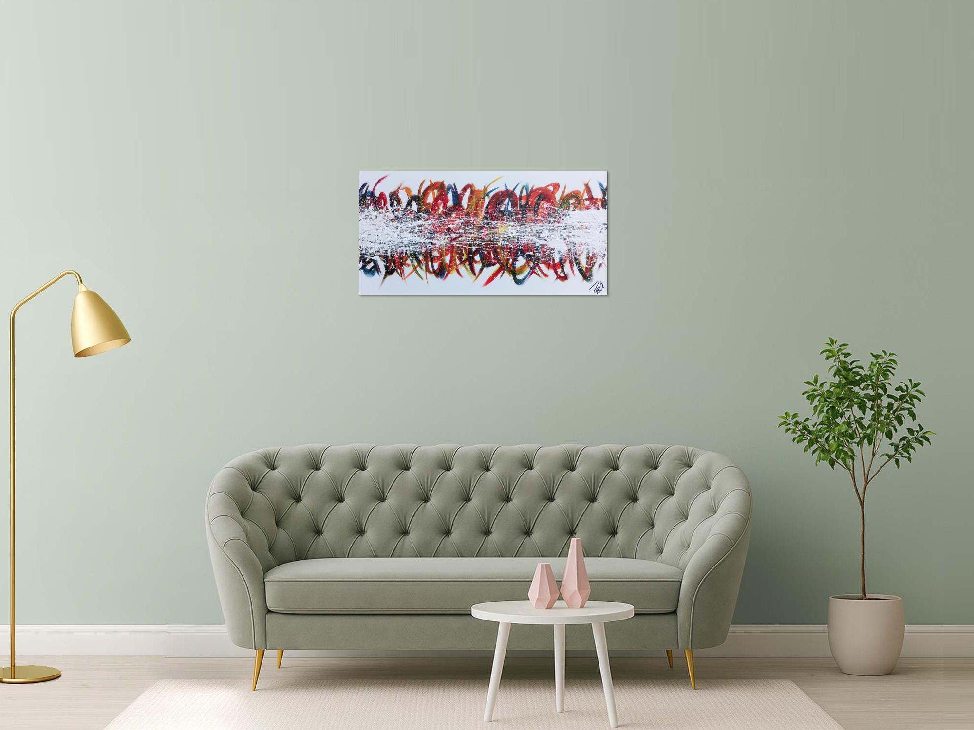 Modernes Gemälde abstrakt bunte Streifen auf weißem Hintergrund