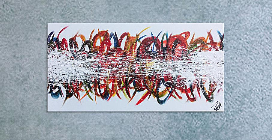 Modernes Gemälde abstrakt bunte Streifen auf weißem Hintergrund