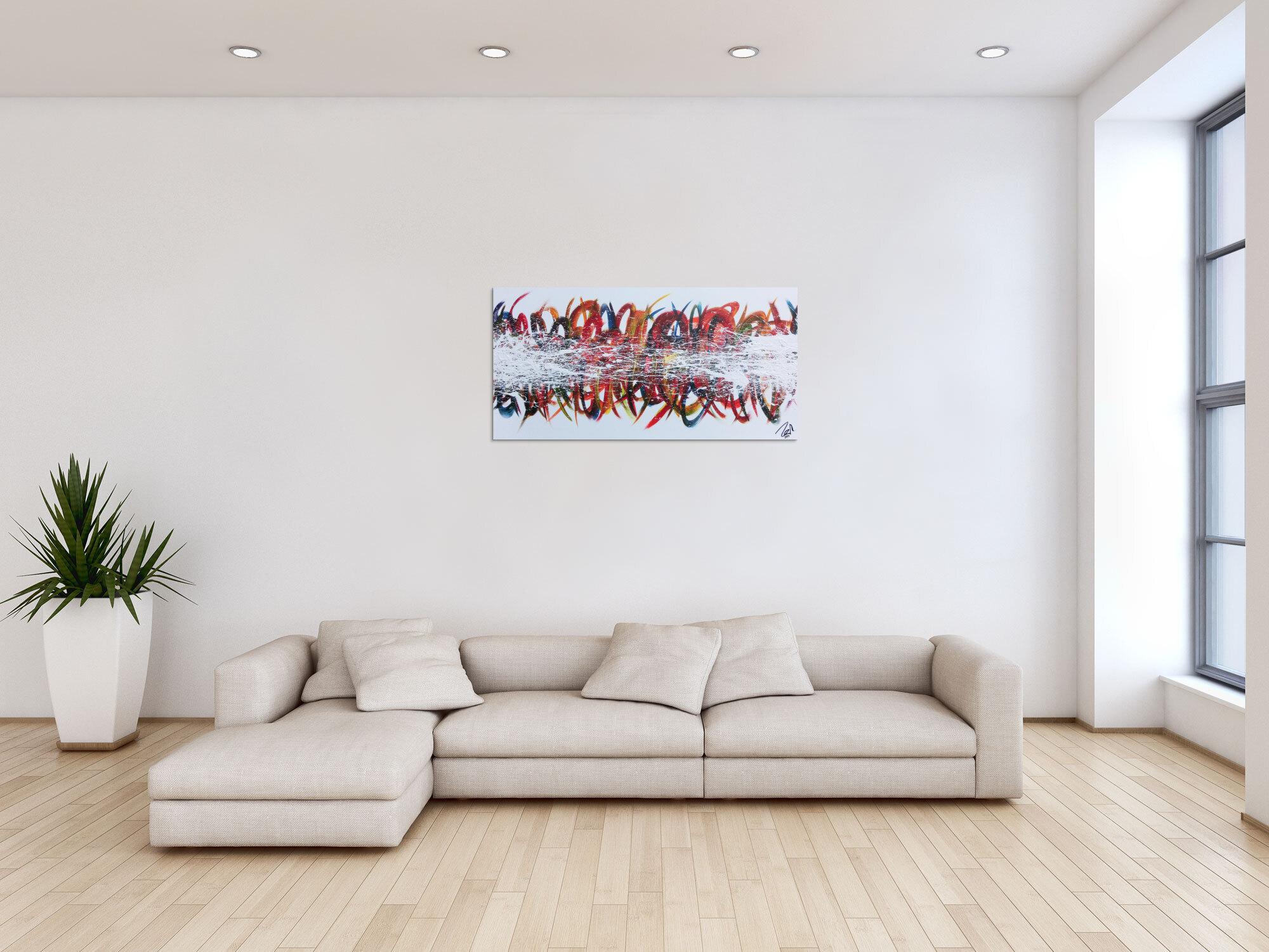 Modernes Gemälde abstrakt bunte Streifen auf weißem Hintergrund