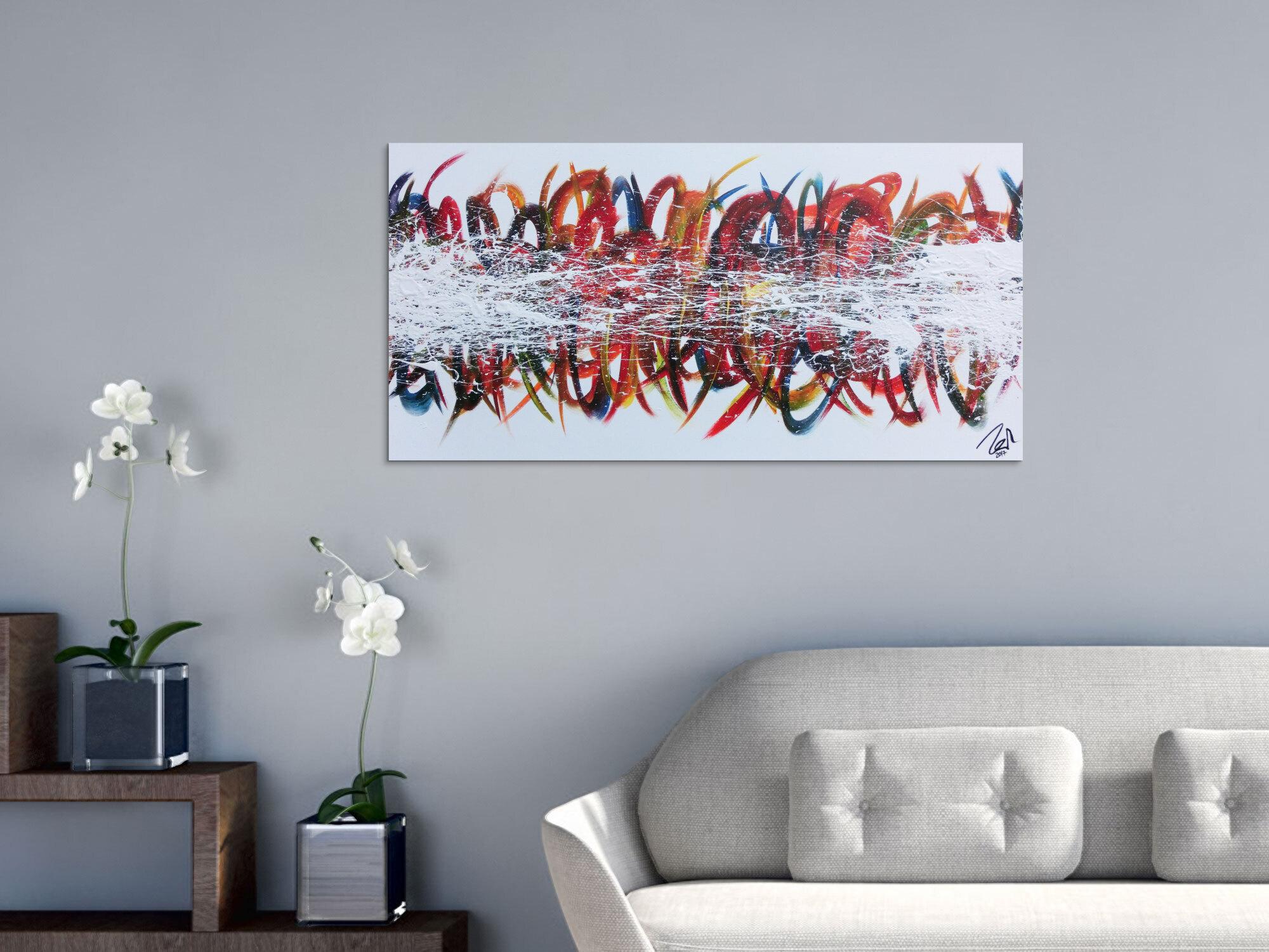 Modernes Gemälde abstrakt bunte Streifen auf weißem Hintergrund