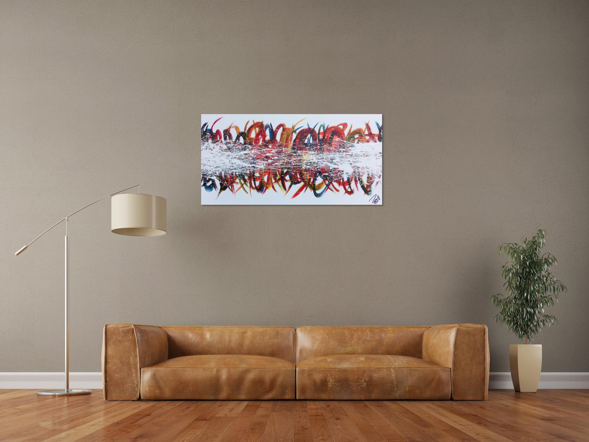 Modernes Gemälde abstrakt bunte Streifen auf weißem Hintergrund