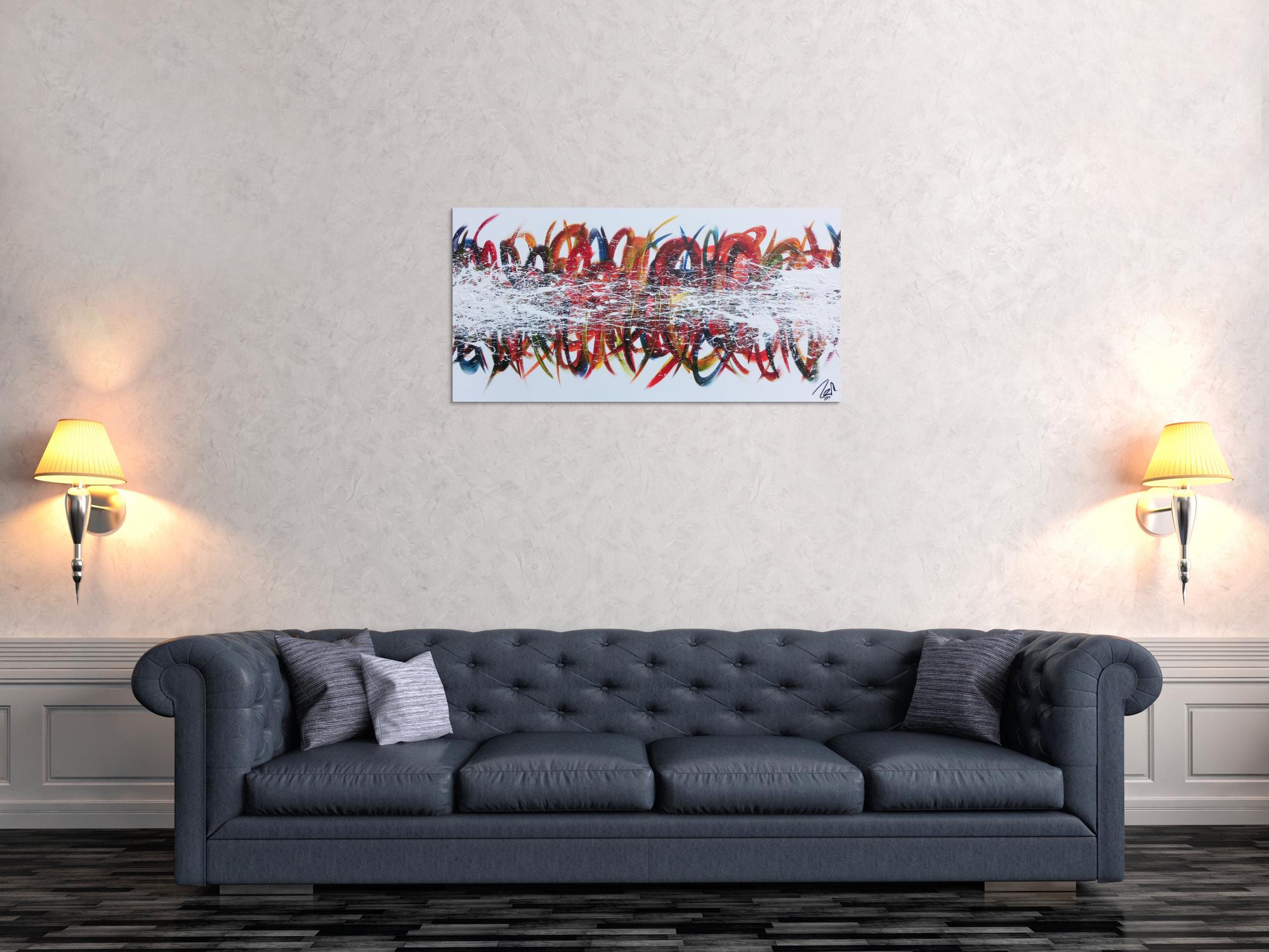 Modernes Gemälde abstrakt bunte Streifen auf weißem Hintergrund