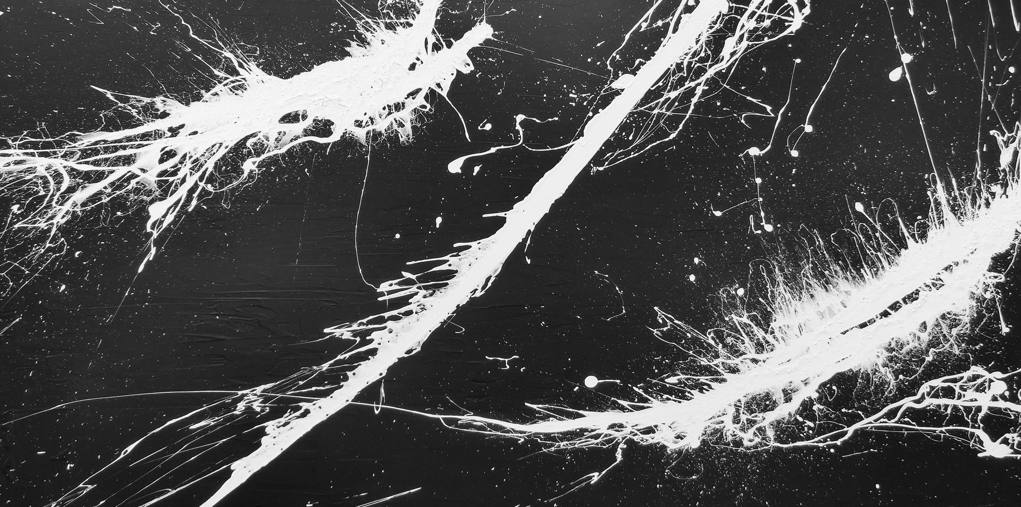 Abstraktes Gemälde minimalistisch sehr modern dunkles anthrazit schwarz weiß Action Painting