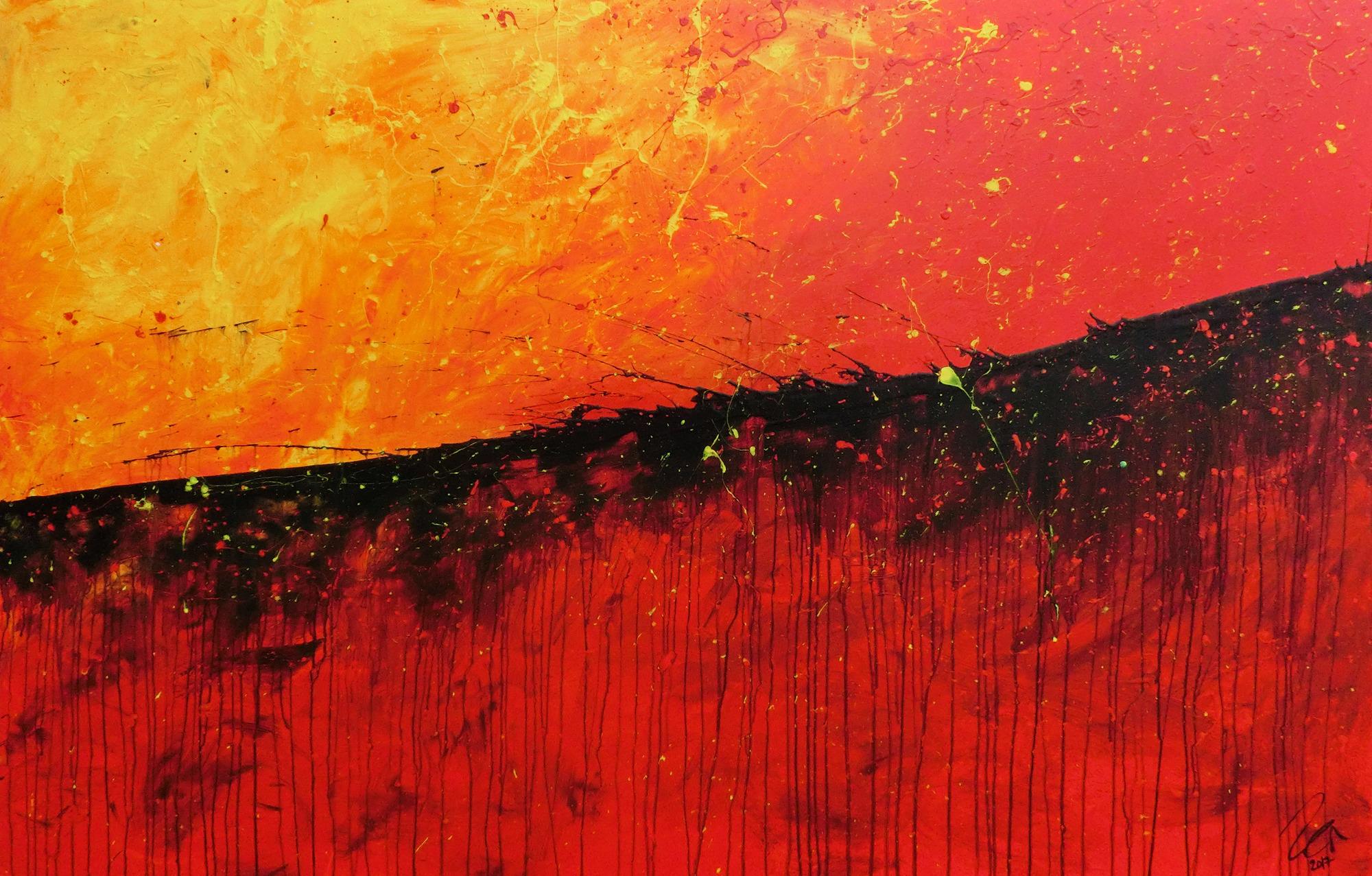 Abstraktes Acrylbild modernes Gemälde in rot orange und gelb