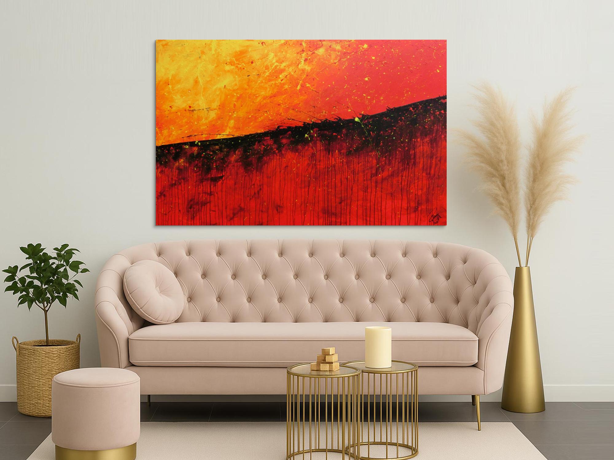 Abstraktes Acrylbild modernes Gemälde in rot orange und gelb