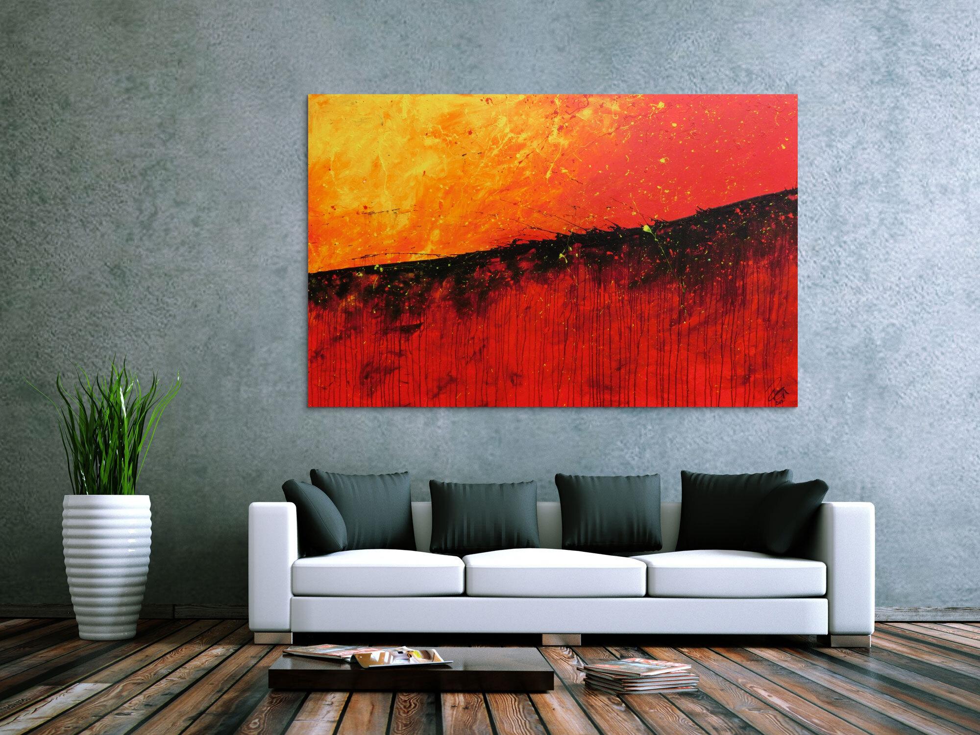 Abstraktes Acrylbild modernes Gemälde in rot orange und gelb