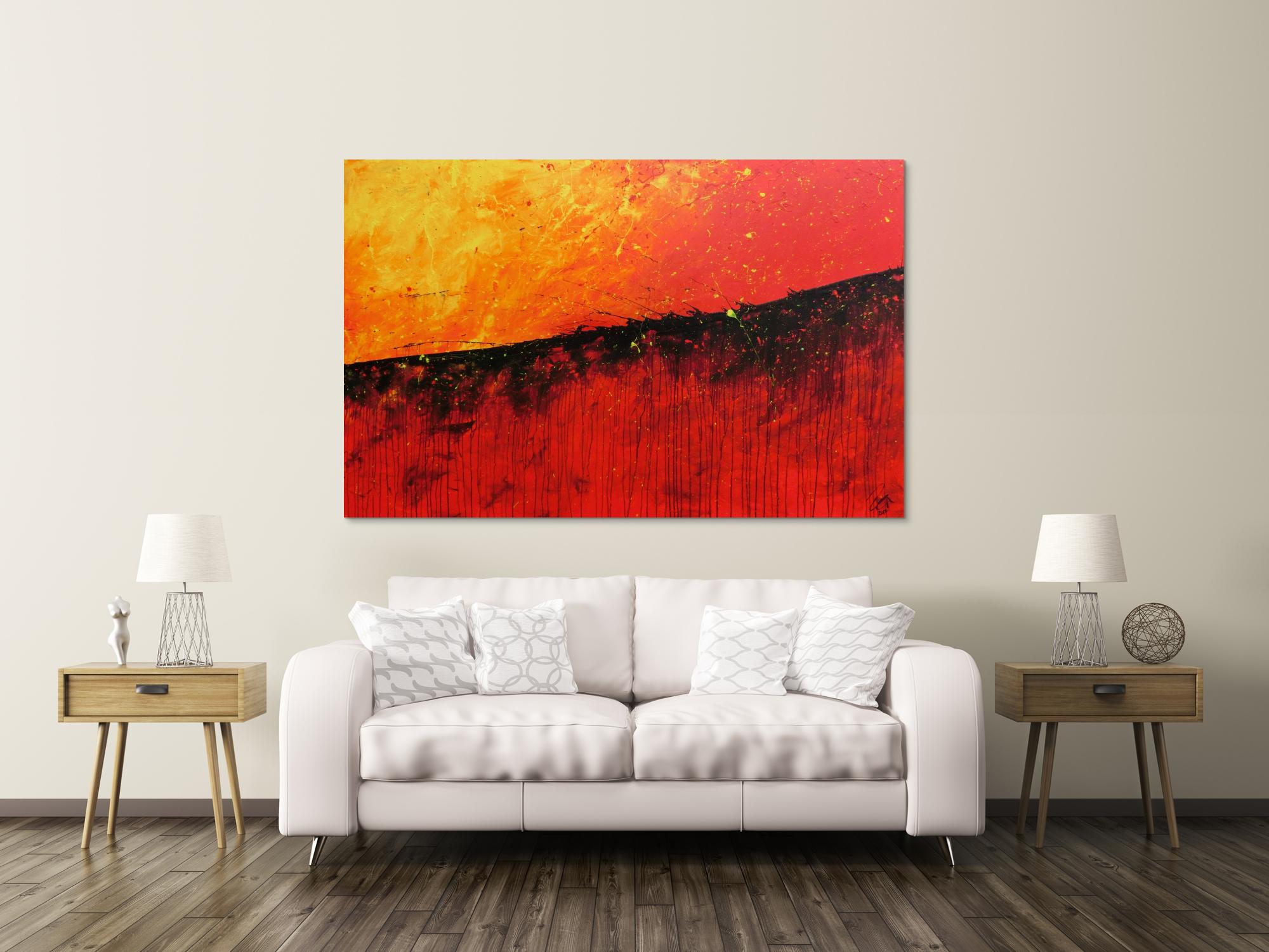 Abstraktes Acrylbild modernes Gemälde in rot orange und gelb