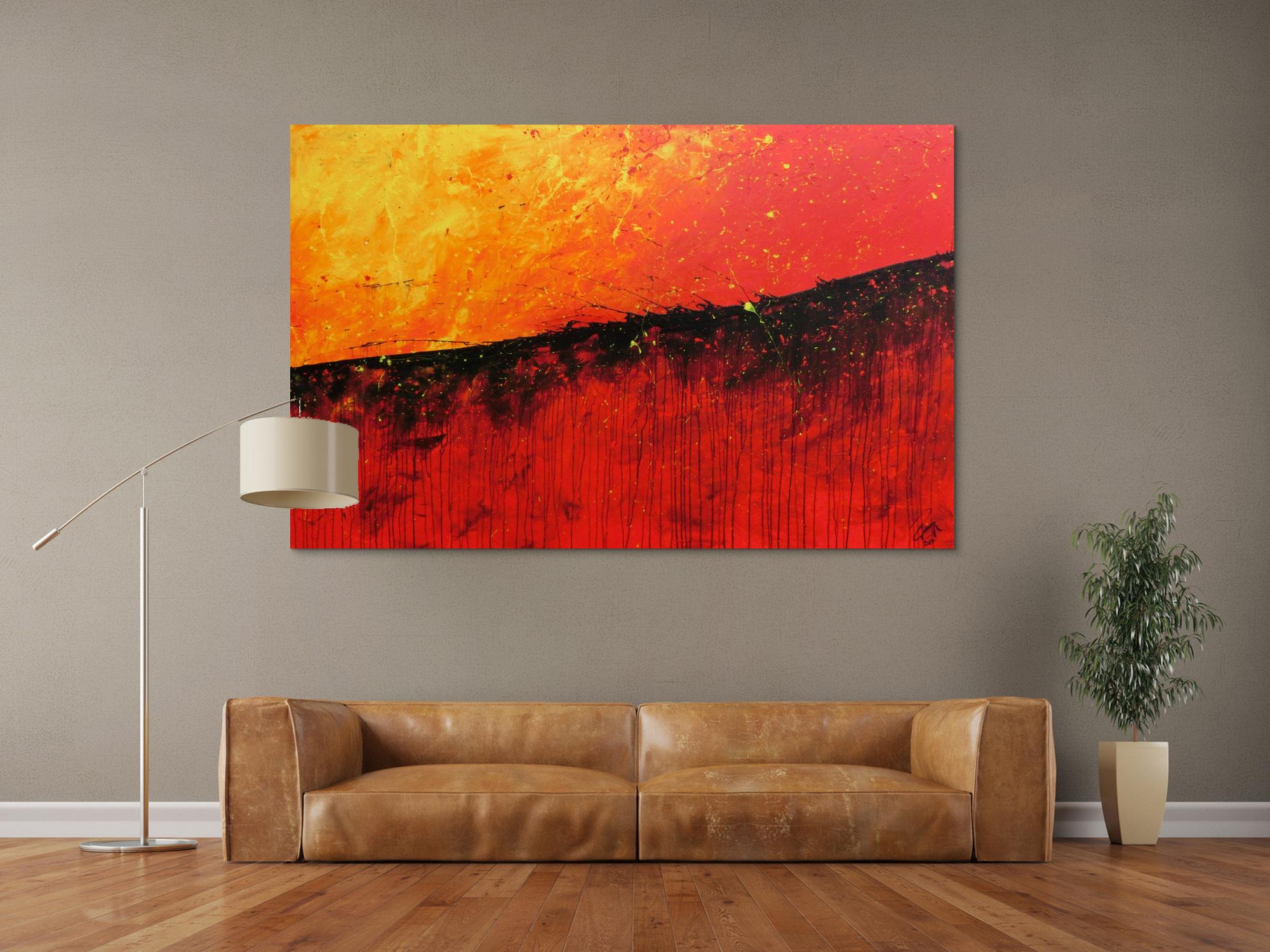 Abstraktes Acrylbild modernes Gemälde in rot orange und gelb