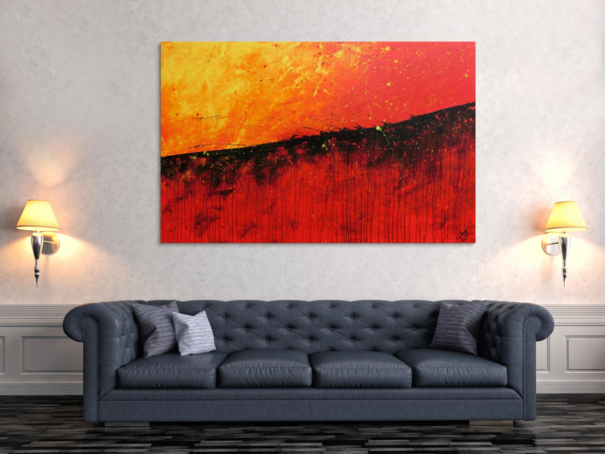 Abstraktes Acrylbild modernes Gemälde in rot orange und gelb