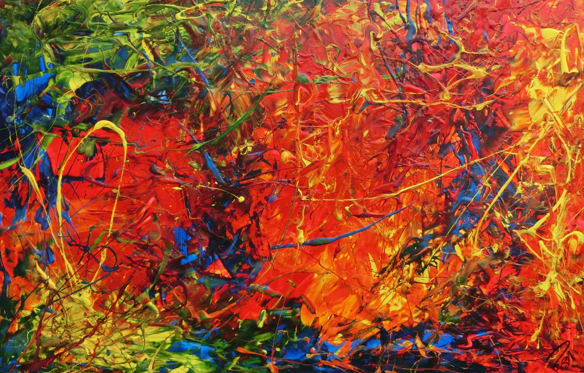 Abstraktes Acrylbild modern sehr bunt viele Farben zeitgenössisch