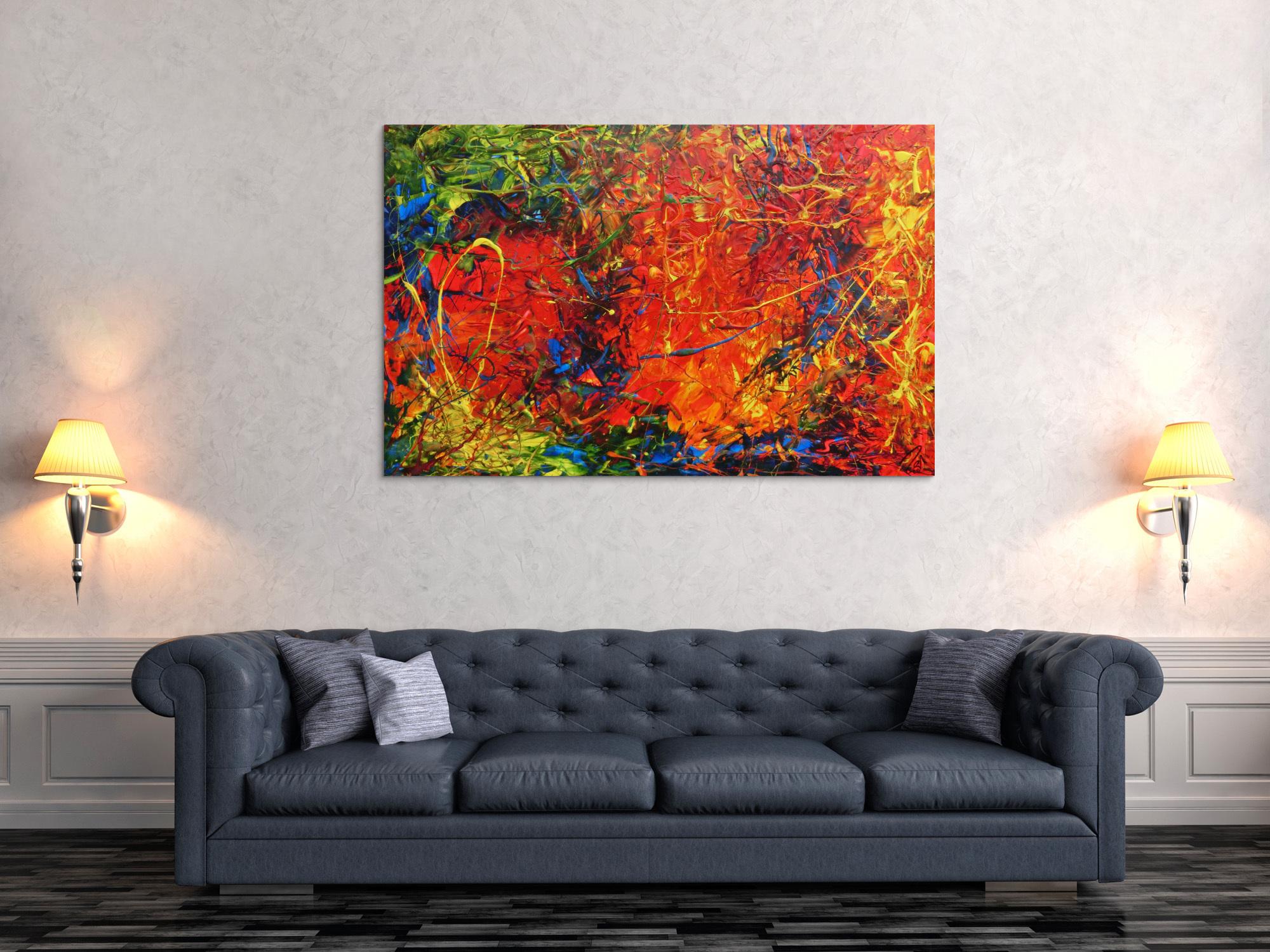 Abstraktes Acrylbild modern sehr bunt viele Farben zeitgenössisch