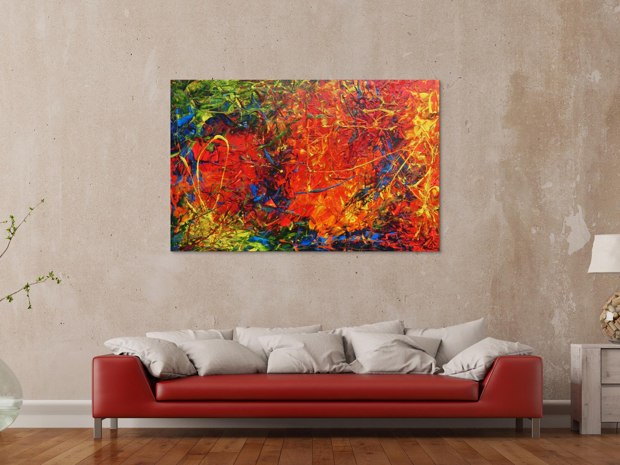 Abstraktes Acrylbild modern sehr bunt viele Farben zeitgenössisch