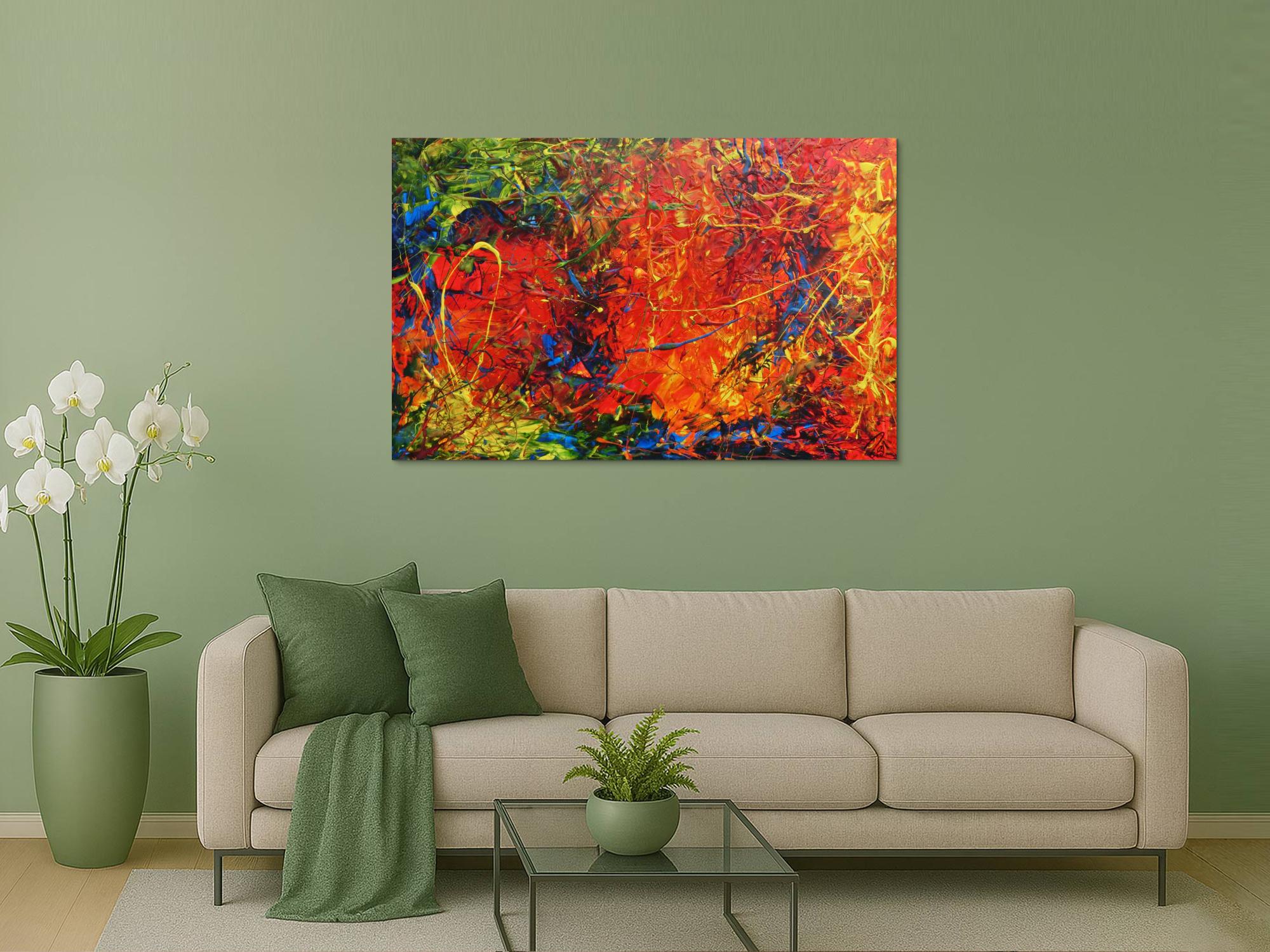 Abstraktes Acrylbild modern sehr bunt viele Farben zeitgenössisch