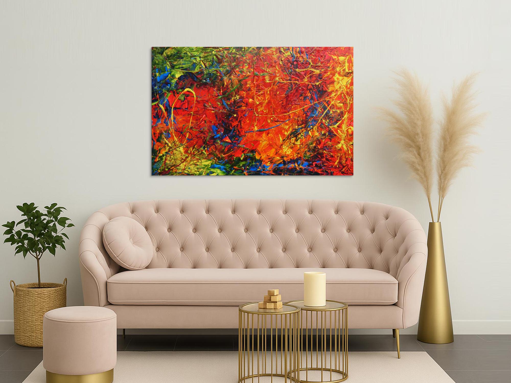 Abstraktes Acrylbild modern sehr bunt viele Farben zeitgenössisch