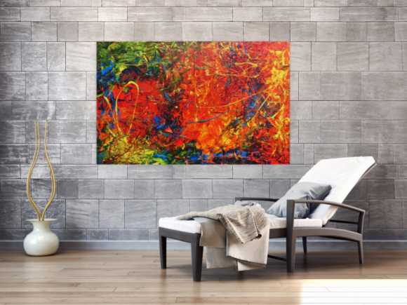 Abstraktes Acrylbild modern sehr bunt viele Farben zeitgenössisch