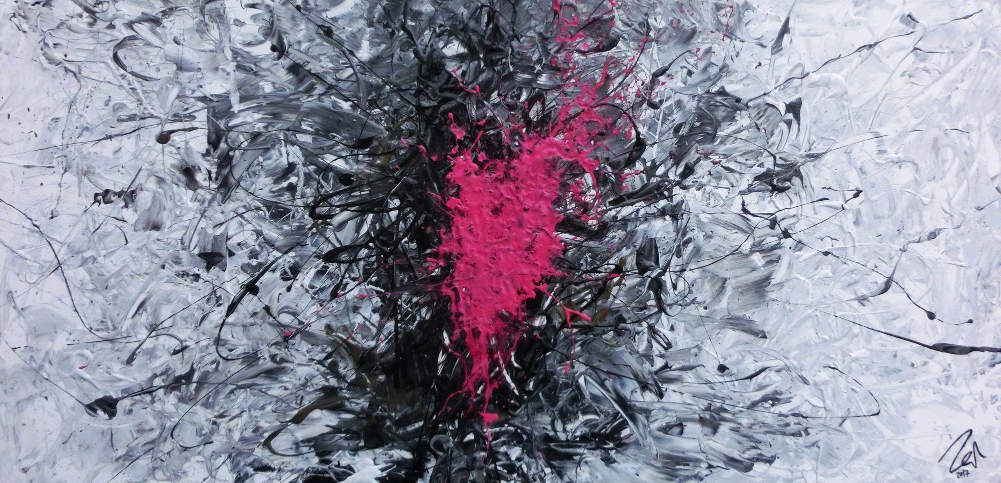 Modernes Acrylbild sehr abstrakt in grau schwarz und pink