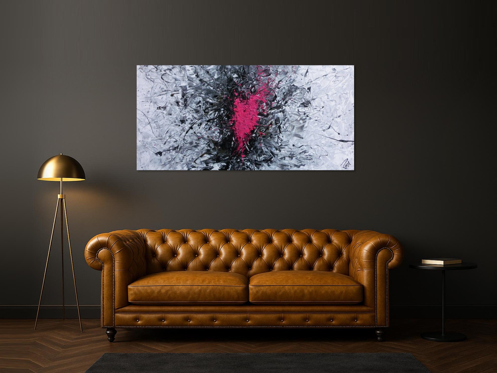 Modernes Acrylbild sehr abstrakt in grau schwarz und pink