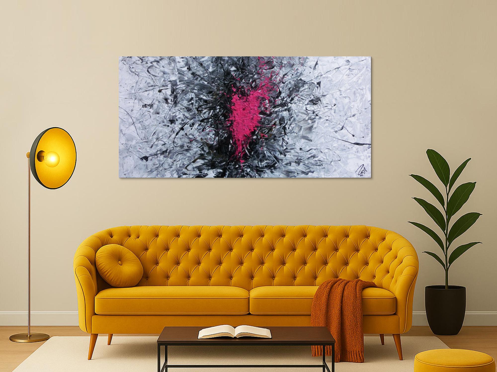 Modernes Acrylbild sehr abstrakt in grau schwarz und pink