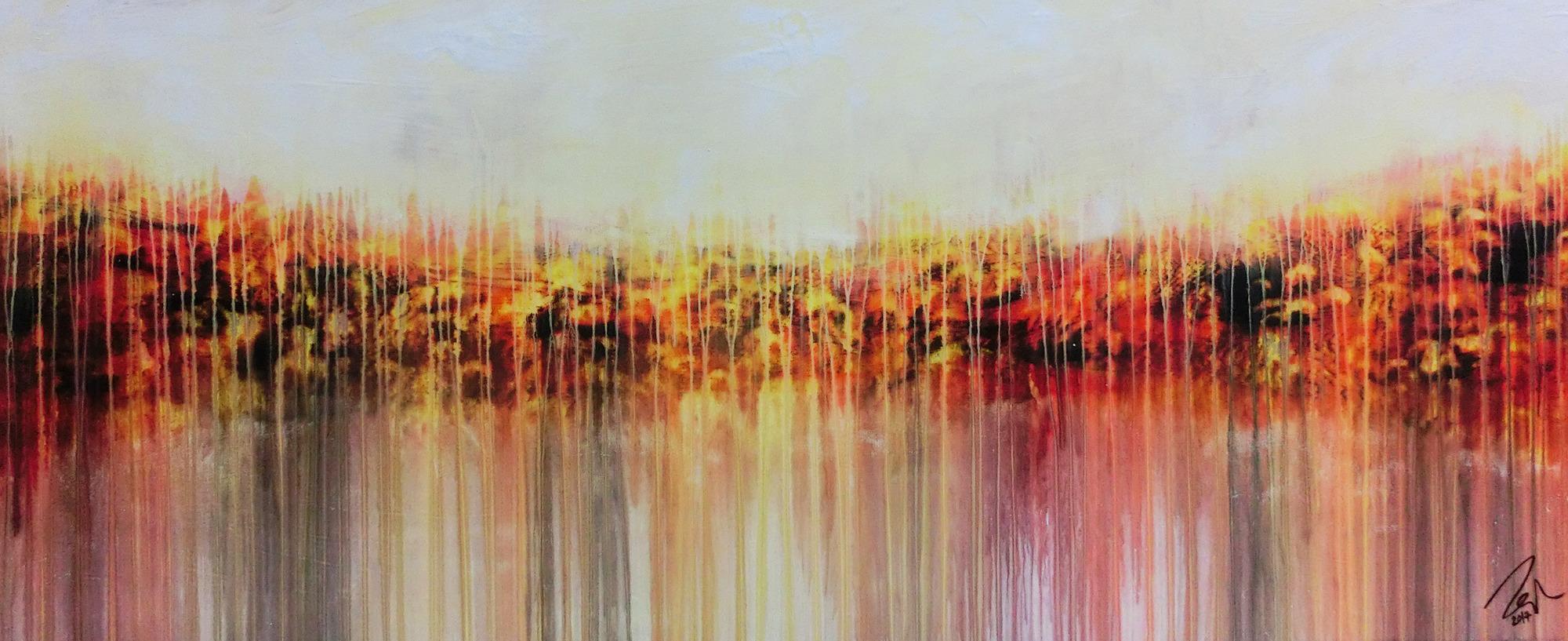 Abstraktes Acrylgemälde sehr modern in warmen Farben orange gelb weiß