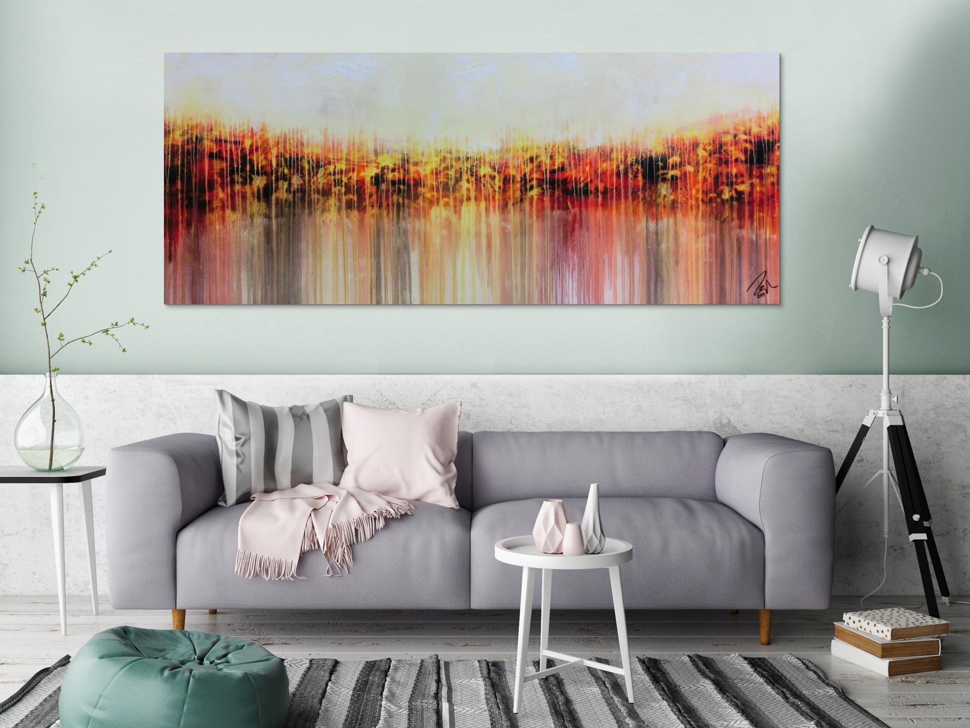 Abstraktes Acrylgemälde sehr modern in warmen Farben orange gelb weiß