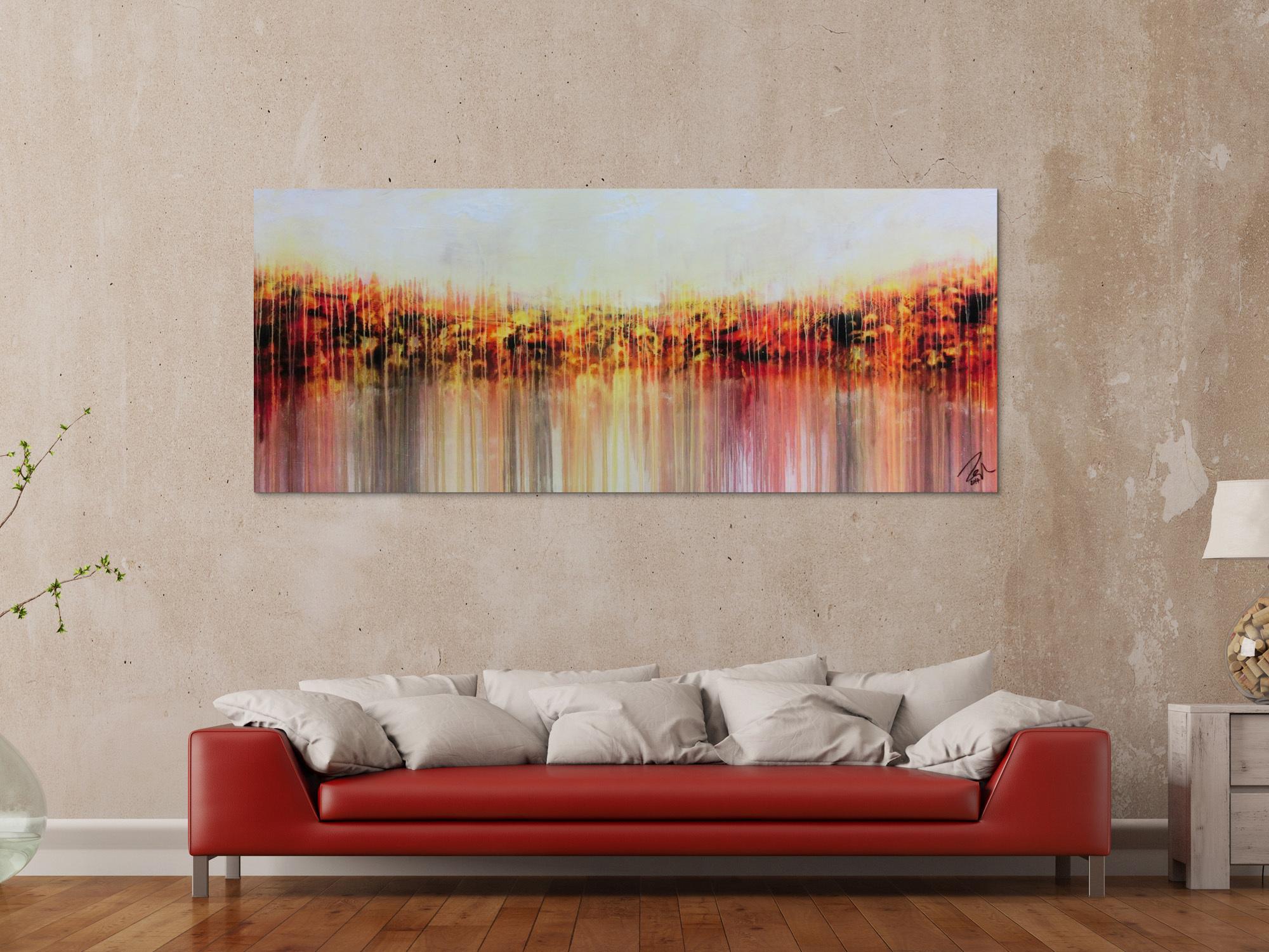 Abstraktes Acrylgemälde sehr modern in warmen Farben orange gelb weiß