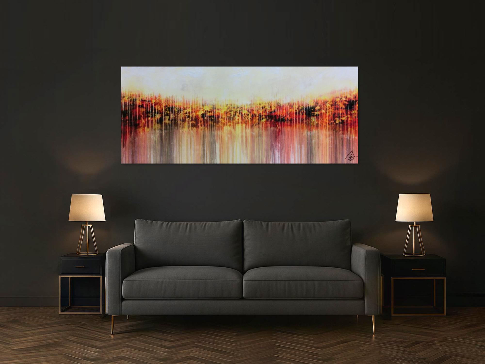 Abstraktes Acrylgemälde sehr modern in warmen Farben orange gelb weiß