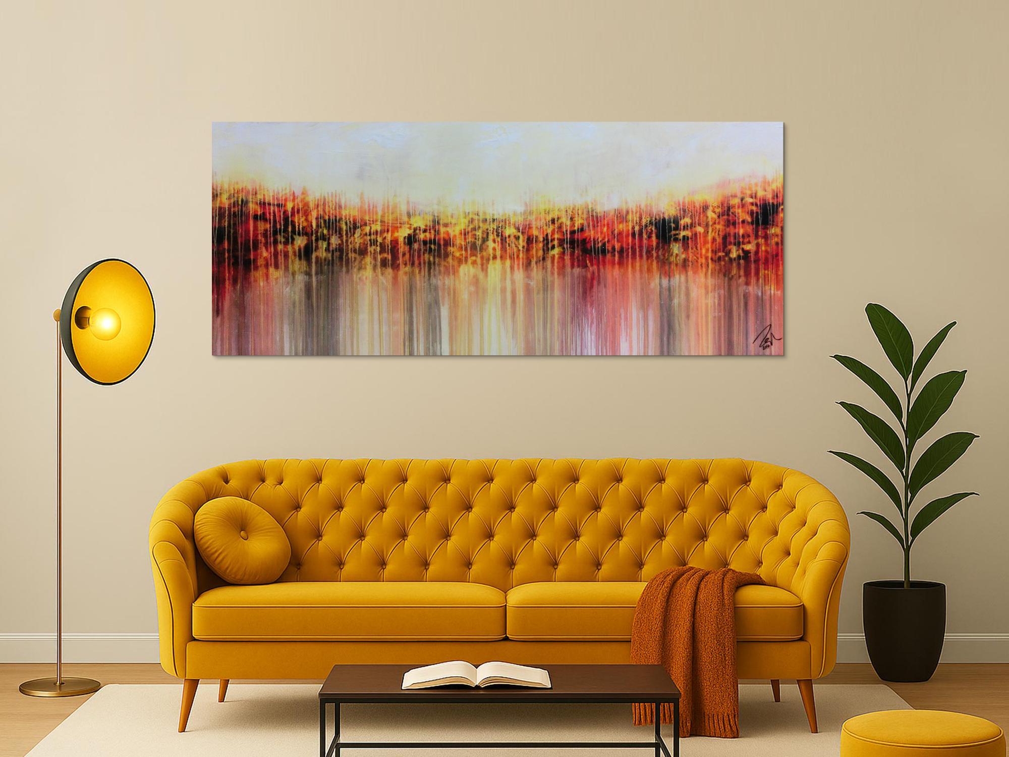 Abstraktes Acrylgemälde sehr modern in warmen Farben orange gelb weiß