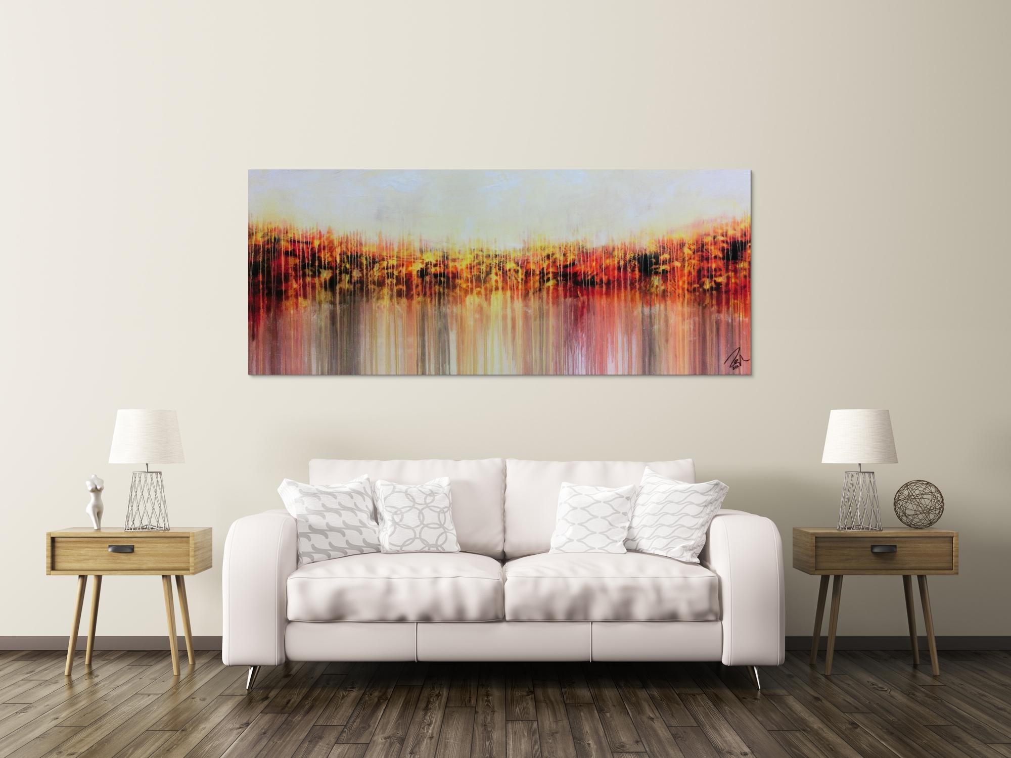 Abstraktes Acrylgemälde sehr modern in warmen Farben orange gelb weiß