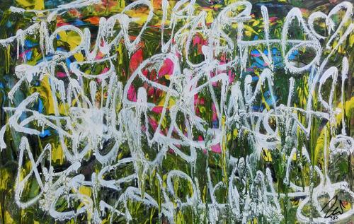 Abstraktes Acrylgemälde Graffiti Tags modern zeitgenössisch bunt und weiß