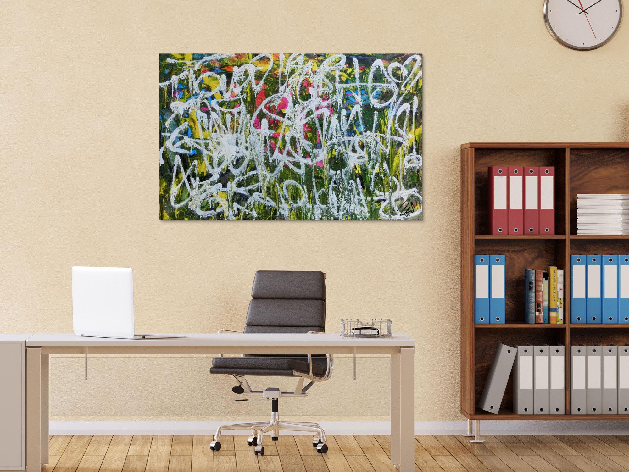 Abstraktes Acrylgemälde Graffiti Tags modern zeitgenössisch bunt und weiß