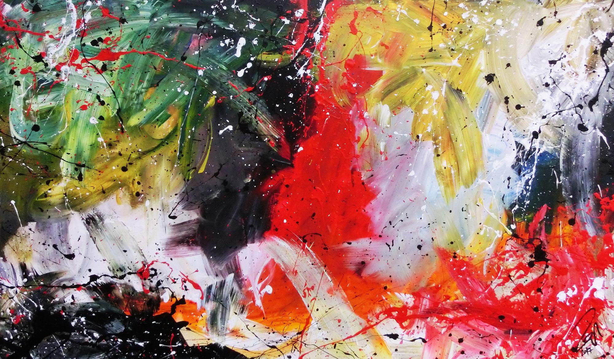 Sehr buntes abstraktes Acrylgemälde modern in vielen Farben