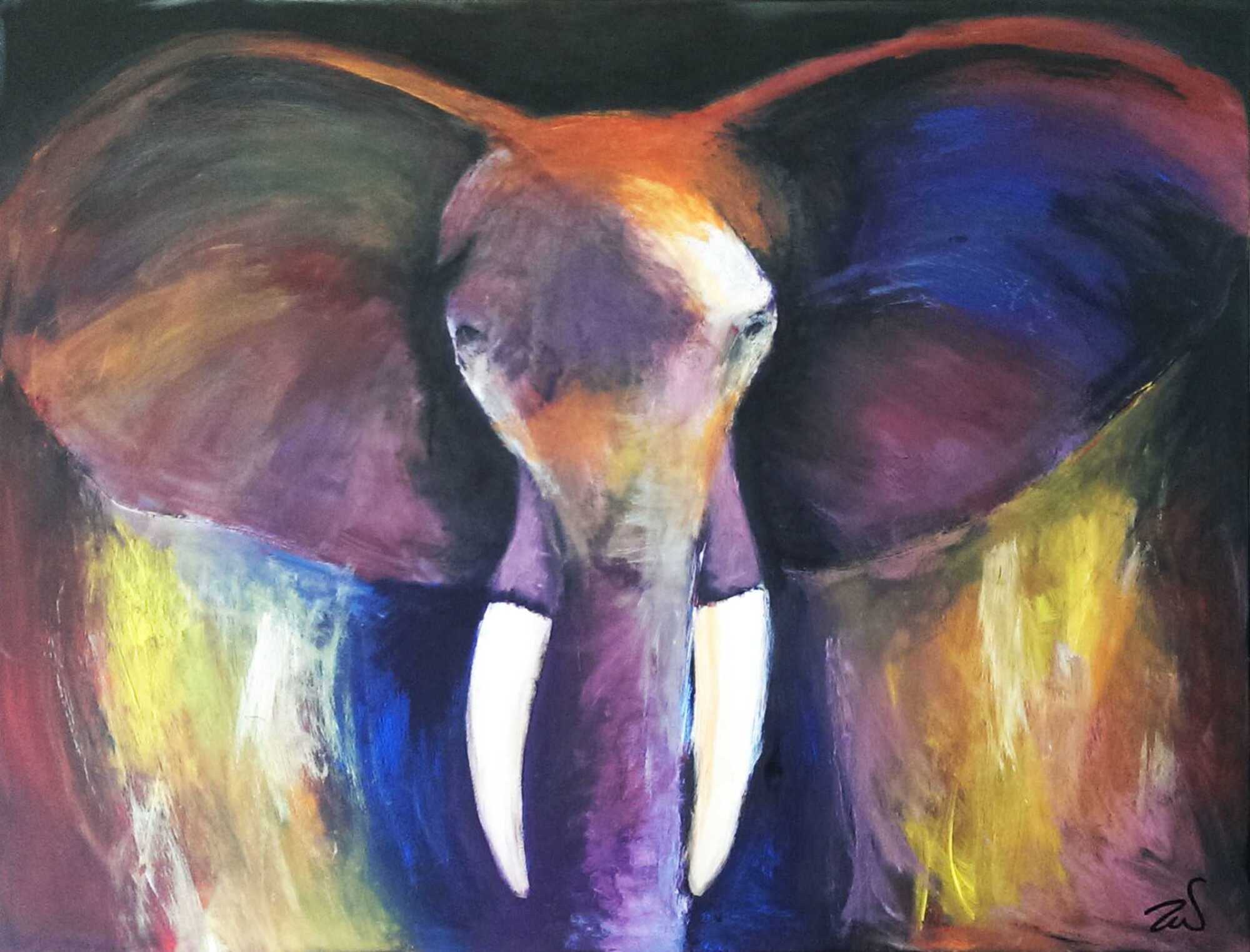 Abstraktes Acrylbild Elefant bunt