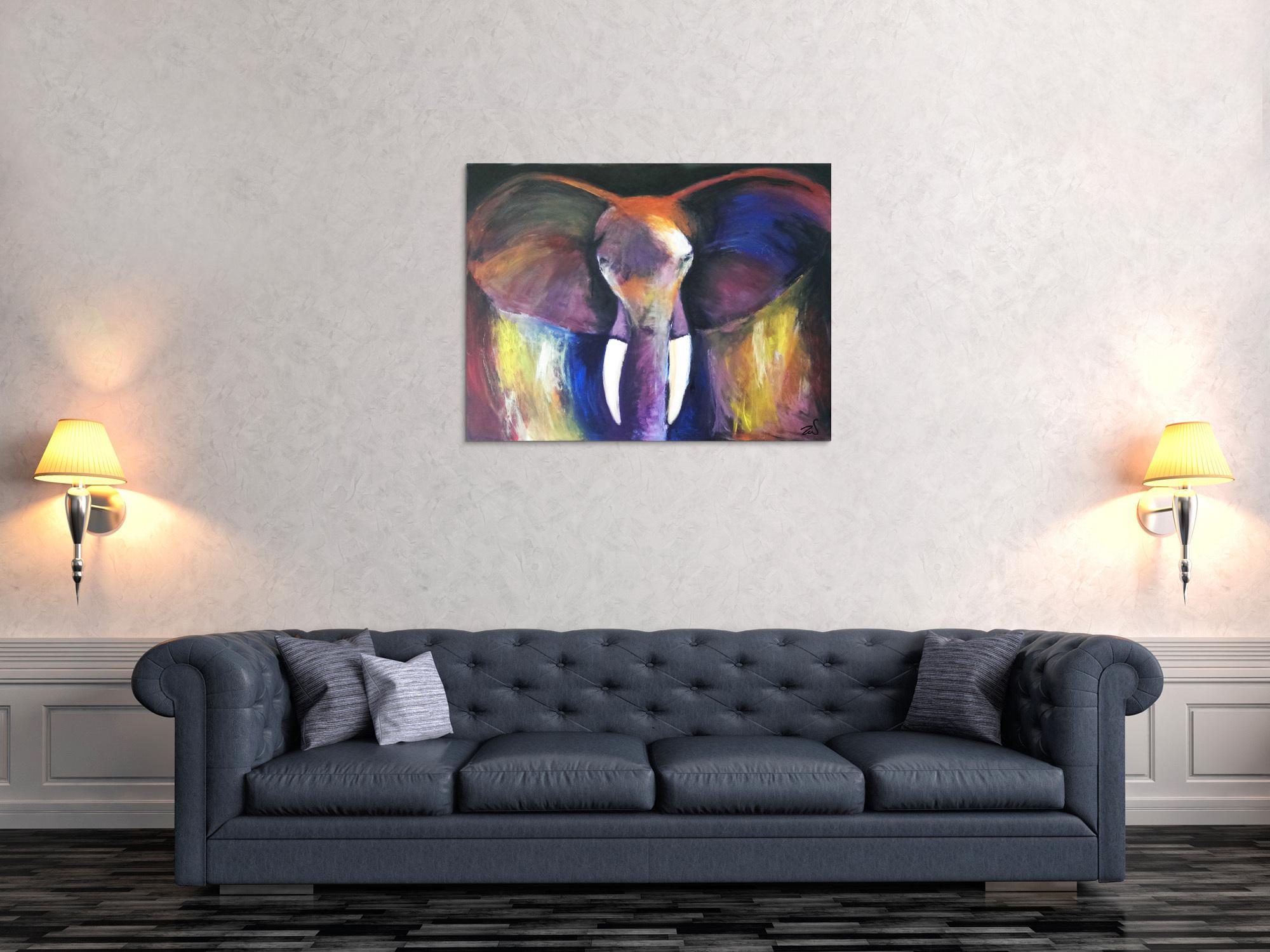 Abstraktes Acrylbild Elefant bunt