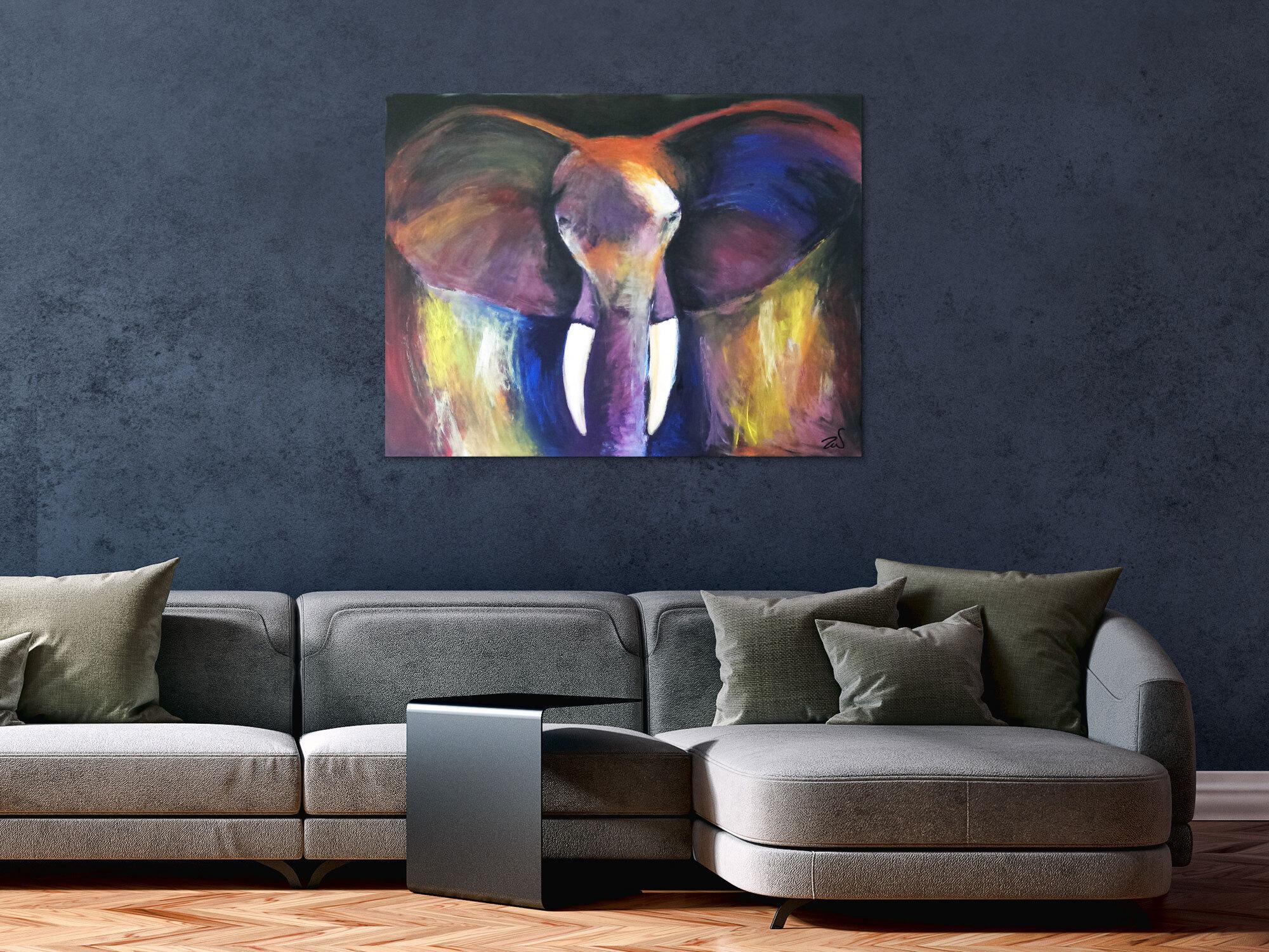 Abstraktes Acrylbild Elefant bunt