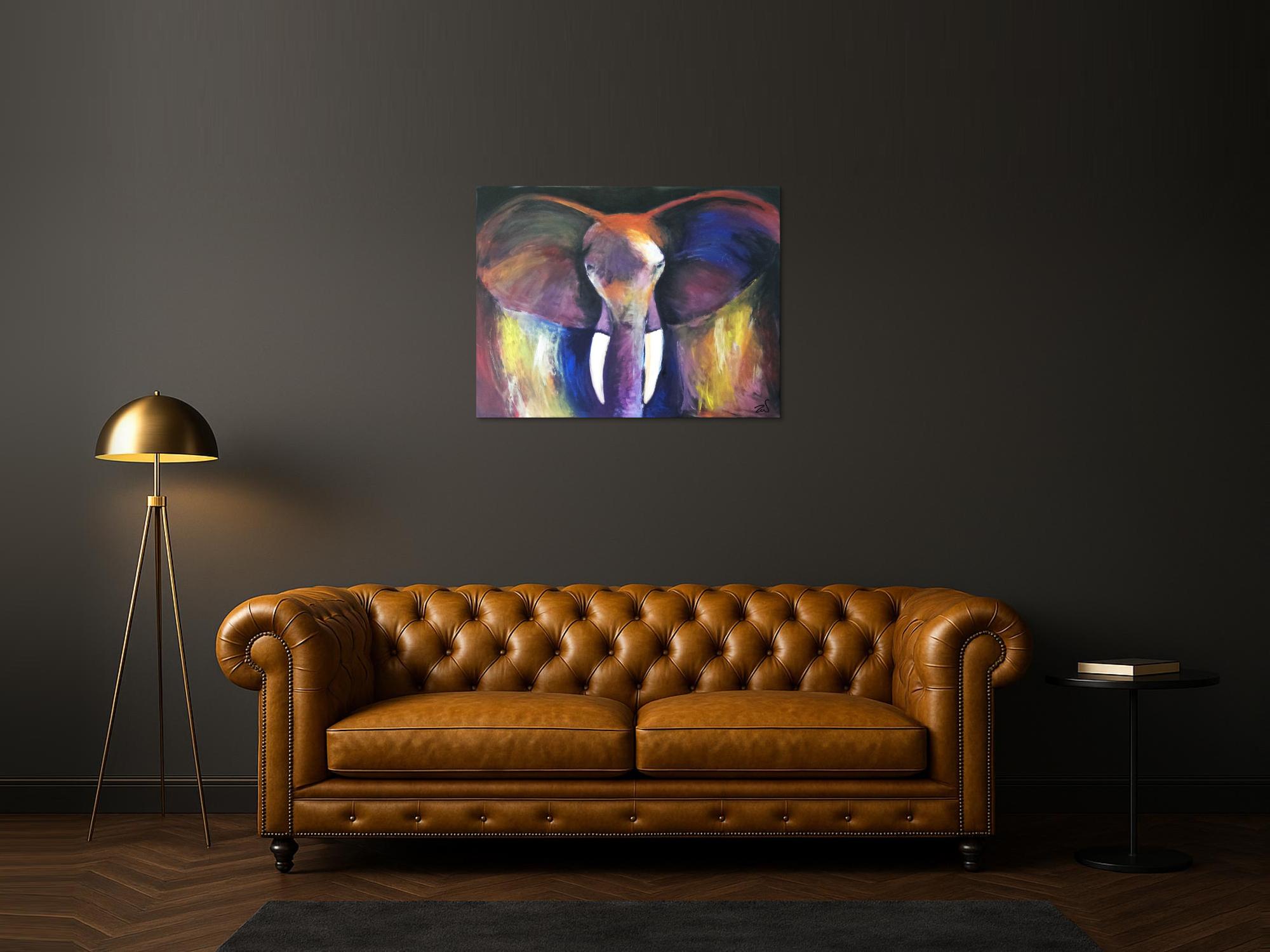 Abstraktes Acrylbild Elefant bunt